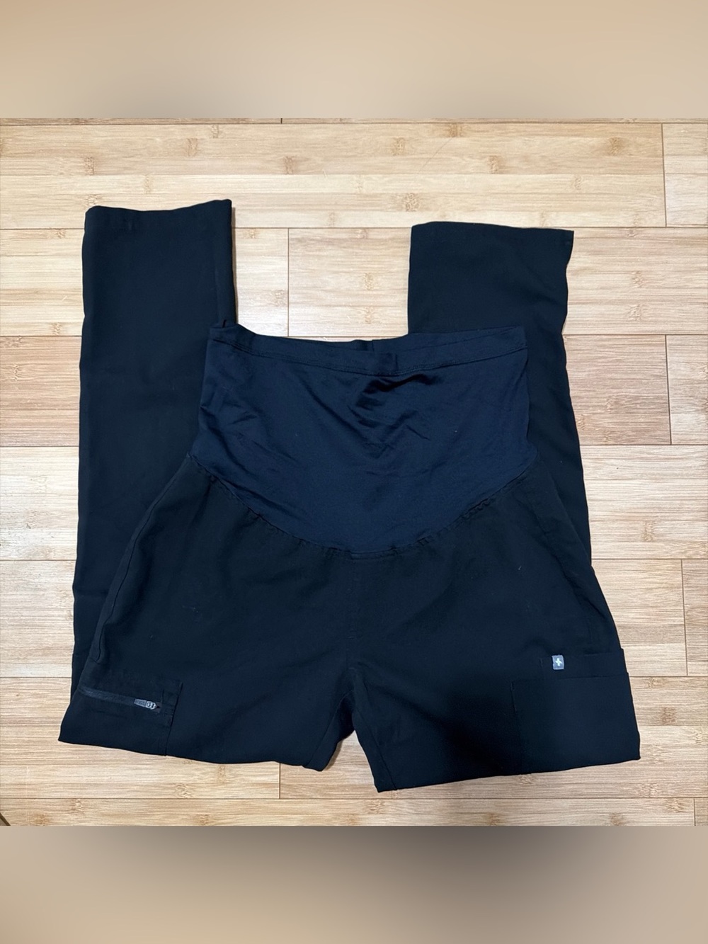 Figs Maternity Black Stretch Knit Leggings with Overband Panel